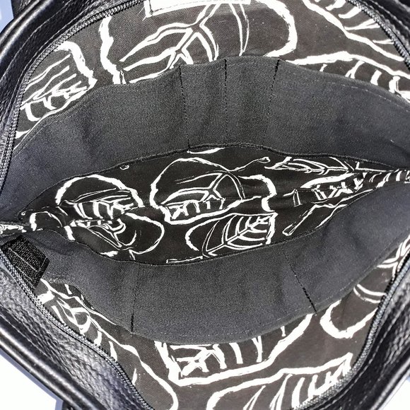 *Bamzi Bag Metallic Silver Flora Printed Black Leather Handbag Midwest - Picture 7 of 8